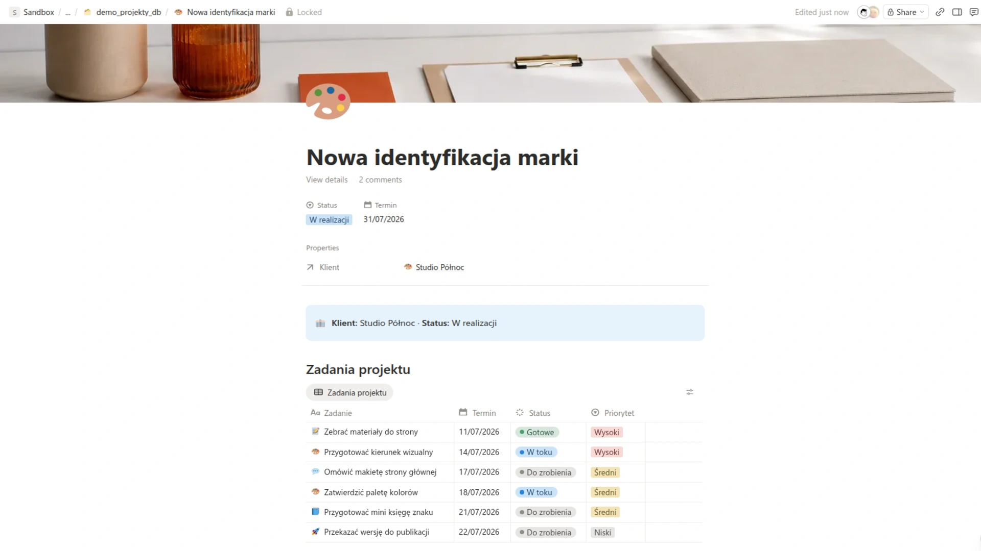 Projekt nowej identyfikacji marki w trakcie realizacji dla Studio Północ.