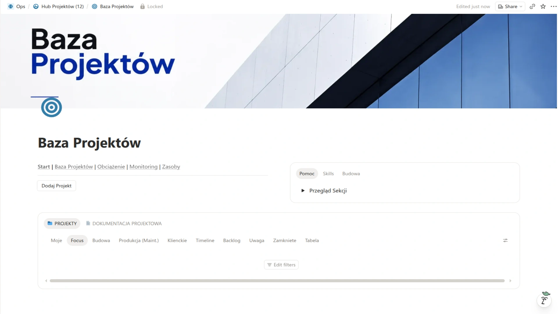 Ta sama baza projektów oglądana przez kilka widoków (Focus, Timeline, Backlog, tabela). Dane wpisujesz raz, patrzysz na nie tak, jak akurat potrzebujesz.